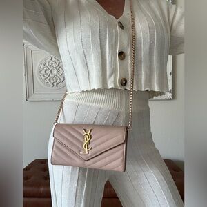 YSL Caviar Leather Flap Crossbody Purse Clutch w/ COA